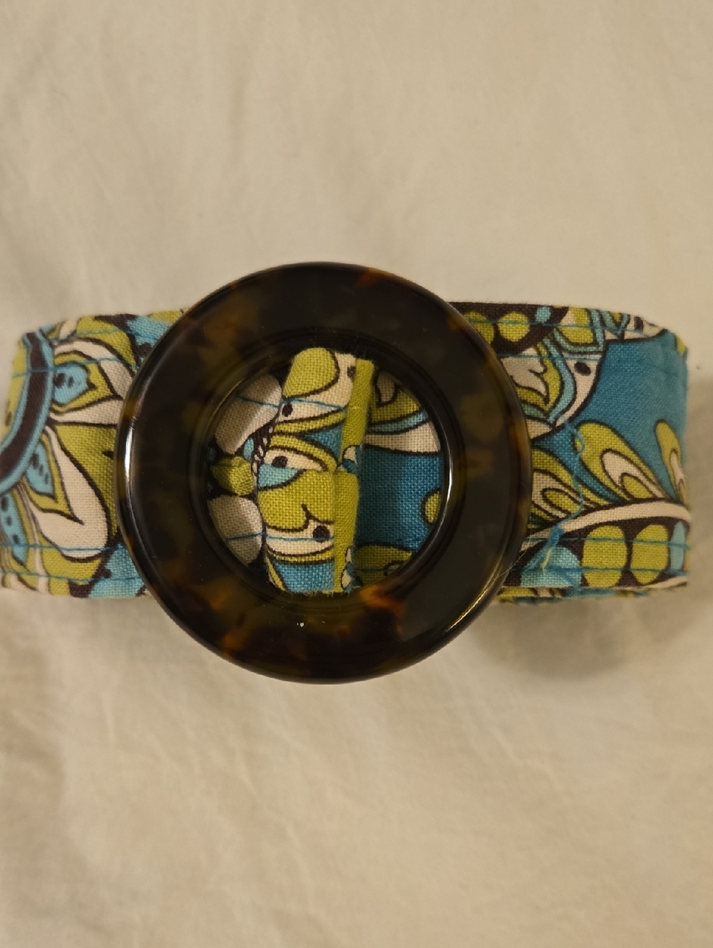 Vera Bradley Blue & Lime Floral Fabric Belt with Tortoiseshell Round Buckle